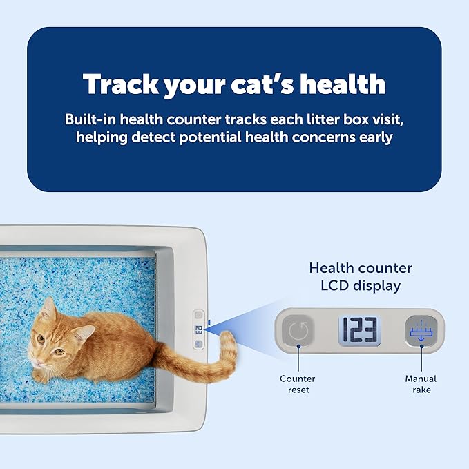 PetSafe Legacy ScoopFree Crystal Pro Self-Cleaning Automatic Litter Box - Top-Entry Motion-Sensing Cat Box with Integrated Health Counter - Includes 1 Disposable Crystal Litter Tray