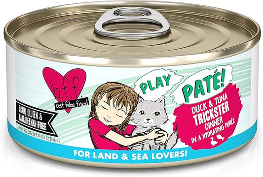 Weruva B.F.F. Play - Best Feline Friend Paté Lovers, Aw Yeah!, Duck & Tuna Trickster with Duck & Tuna, 5.5oz Can (Pack of 8)