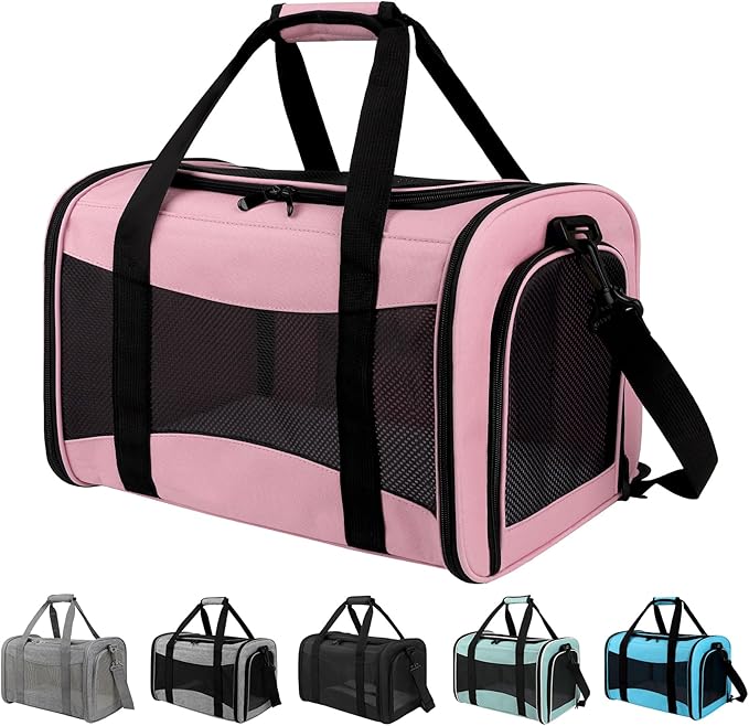 Cat Carriers Soft-Sided,Pet Carrier for Small Cats Dogs Puppies up to 1-15 LBS,TSA Airline Approved, (Medium,Pink)