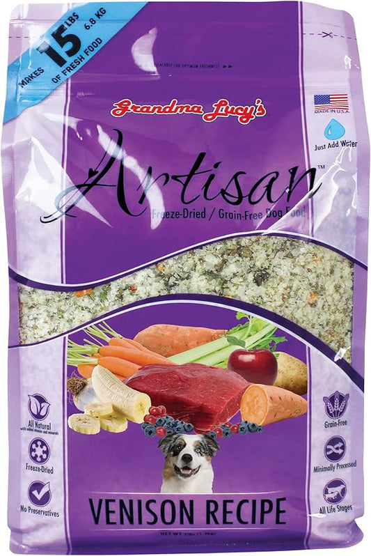 Grandma Lucy's Artisan Dog Food, Grain Free and Freeze-Dried - Artisan Venison, 3Lb Bag