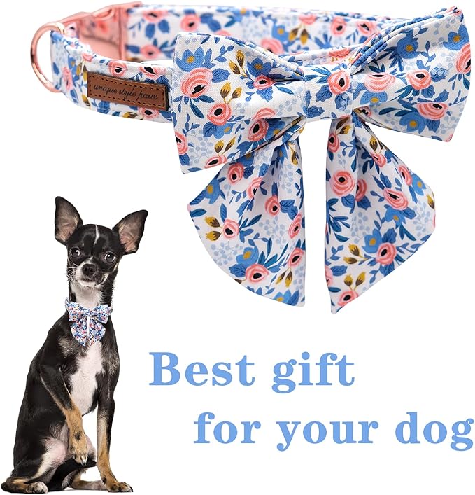 Unique style paws Dog Collar with Tie Adjustable Blue Bowtie Puppy Collars for Small Medium Large Dogs and Cats-L