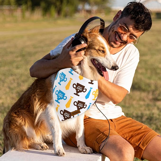 Fathers Day Dog Bandanas - 2 Pack Reversible I Love My Dad Pet Scarf for Boy and Girl | Premium Durable Fabric | Adjustable Bandana for Small Medium Large and Extra Large Dogs (X-Large)