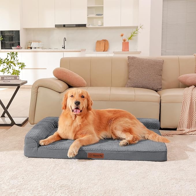 Orthopedic Dog Beds Large Sized Dog, Memory Foam Pet Bed for Large Dogs, Washable Removable Cover, Nonskid Bottom, Waterproof, 44x32x6 Inches, Dark Grey