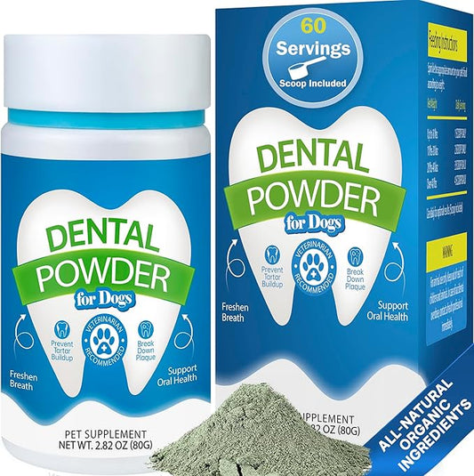 Dental Powder for Dogs - Plaque Control & Tartar Remover, Breath Freshener with Probiotics, Vitamins & Natural Extracts - Perio Support Powder for Dogs, 2.82 oz (80g)