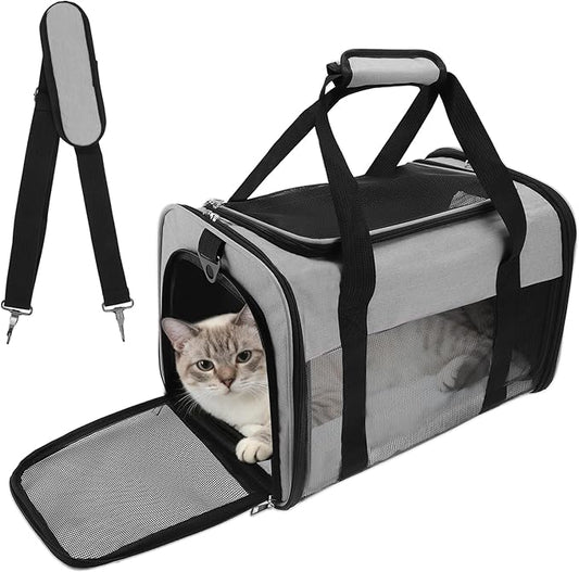 Pet Carrier, Breathable Mesh Design, Soft Cat Carrier with Shoulder Strap, Comfortable Travel Solution, Grey