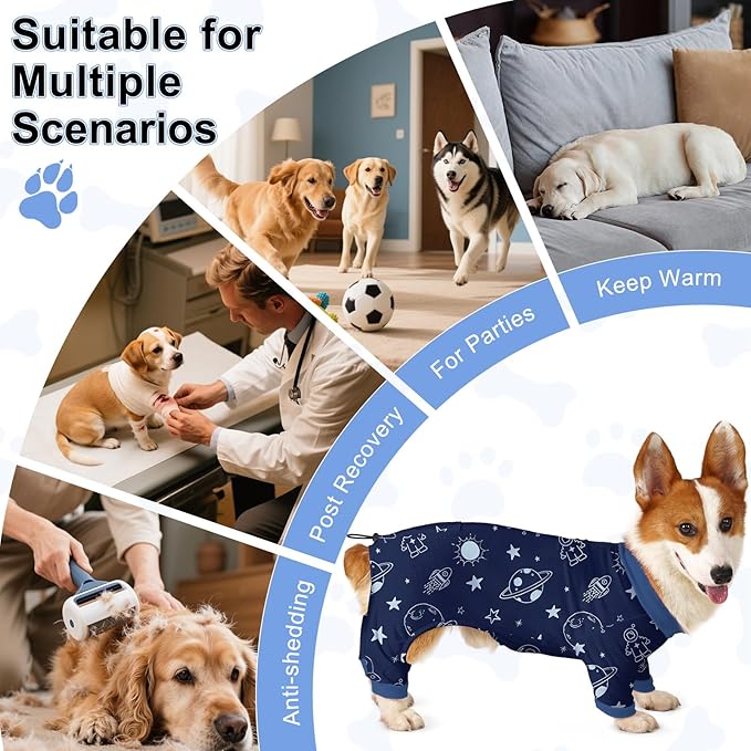 Bienbee Dog Pajamas, 4 Pack Cute Soft Dog Puppy Clothes Dogs Pjs Onesies Jammies Outfit Adjustable Breathable & Stretchy Clothes for Small Medium Large Dogs Girl Boy Puppy-3XL