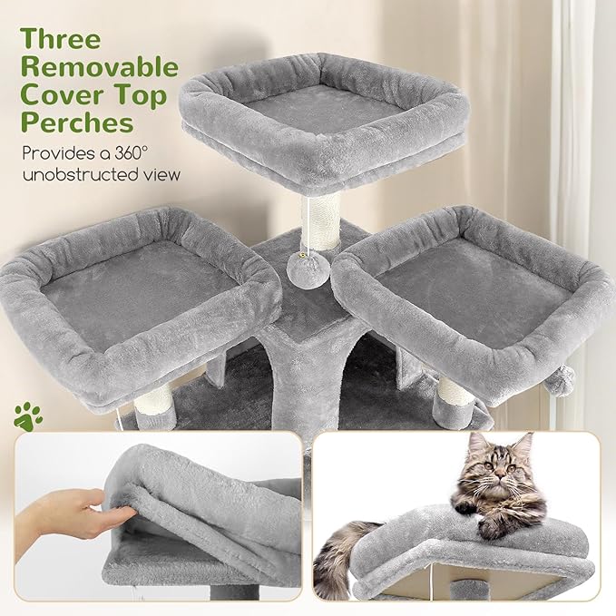 Globlazer Cat Trees and Towers for Multiple Adult Cats, 82-inch XXL Tall Cat Tree Tower for Indoor Cats with Scratching Post, 3 Perches, 2 Condos, 2 Hanging Baskets, F82, Light Grey