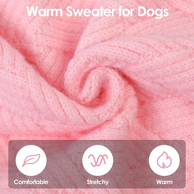 SUNFURA Small Dog Sweater, Turtleneck Dog Sweater for Cold Weather, Puppy Knitwear Pullover for Christmas Thanksgiving, Pet Winter Knitted Sweatshirt for Pug Dachshund, Pink S