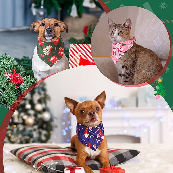 Amylove 120 Pcs Halloween Dog Bandanas Bulk Holiday Triangle Dog Pack Puppy Kerchief Bandana Adjustable Pet Scarf for Pet Cat Costume Accessories Decor(Snowman)