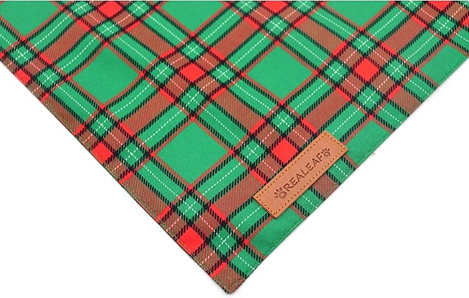 Realeaf Christmas Dog Bandanas 2 Pack, Reversible Red Green Plaid Dog Scarf, Xmas Pet Bandana, Premium Durable Fabric, Holiday Check Bandana for Large and Extra Large Dogs Pets (X-Large)