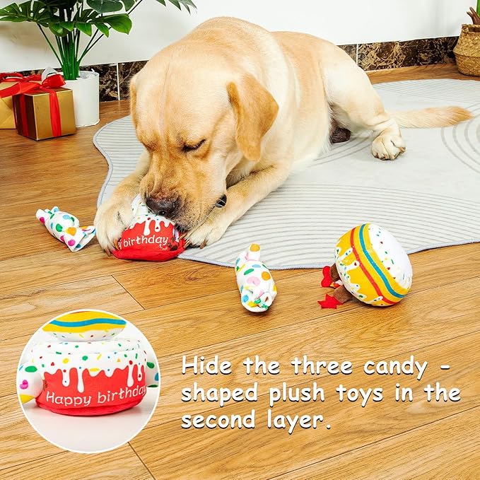 Hollypet Hide and Seek Squeaky Dog Toy, Designed Interactive Puzzle Plush Stuffed Puppy Toys，Cake