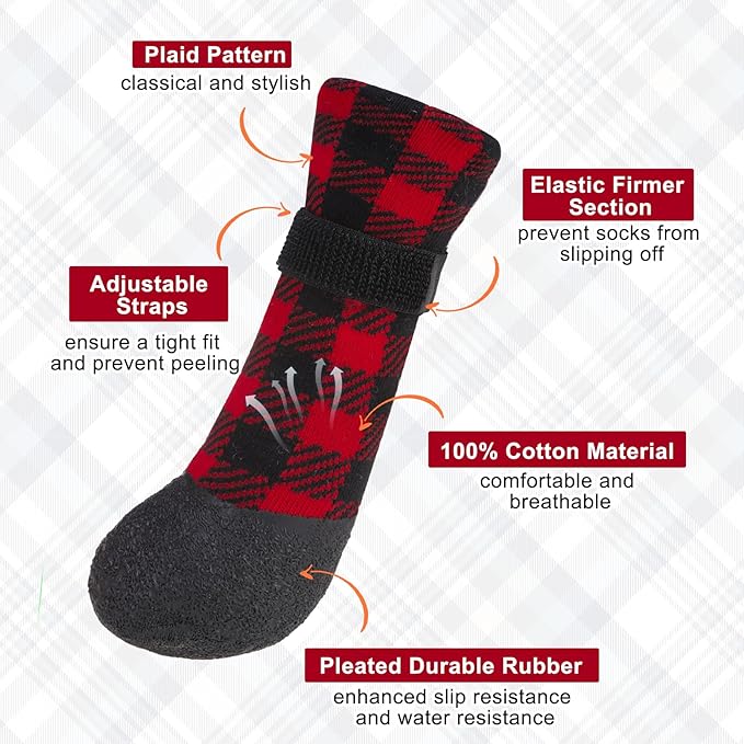 BEAUTYZOO Anti Slip Dog Boots & Paw Protectors for Hot Pavement to Prevent Licking,Waterproof Dog Shoes for Small Medium Large Senior Dogs,6 PCS Grip Socks Rain Booties for Dogs Paws Outdoor Walking