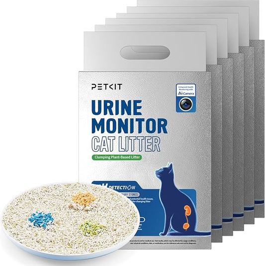 PETKIT 2025 New Urine Monitor Litter, pH Detection Tofu Litter, Superior Clumping 100% Natural Ingredients Plant Cat Litter, Dust-Free and Odor Control, Non-Sticky, Easy Scooping (5.2lb×6bags)