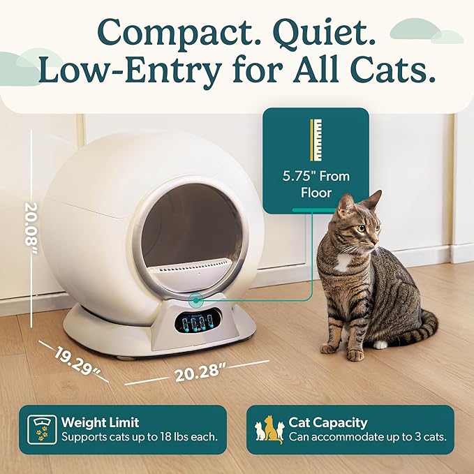 PetCove Self Cleaning Automatic Litter Box for Multi cat - XL Capacity/Quiet Operation/Odor Control/Anti-Pinch Safety/Easy App Control with Ultra Fast 5 GHz Wi-Fi - Includes Litter Bag Liners