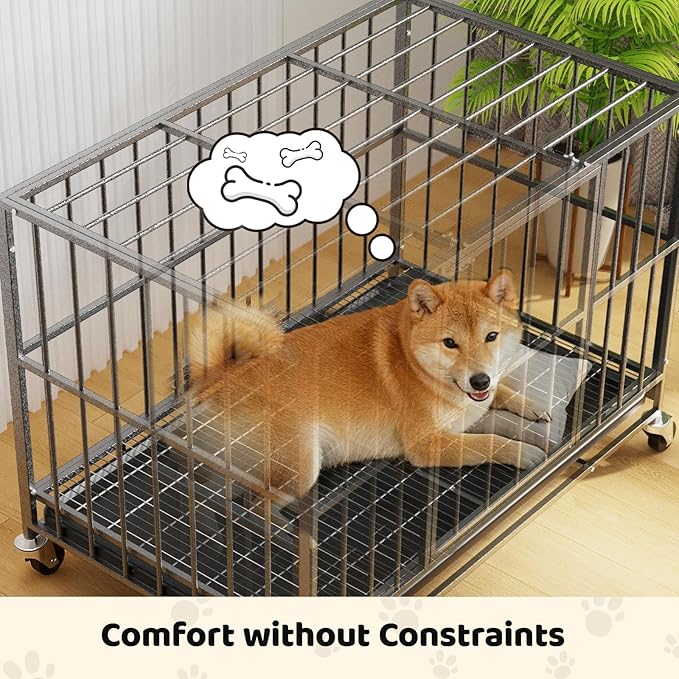 Heavy Duty Indestructible Dog Crate 42 Inch with Removable Tray, Sizes & Colors Optional, Escape Proof Double Door High Anxiety Cage Indoor, Kennel with Wheels for Large Dogs, XL XXL XXL