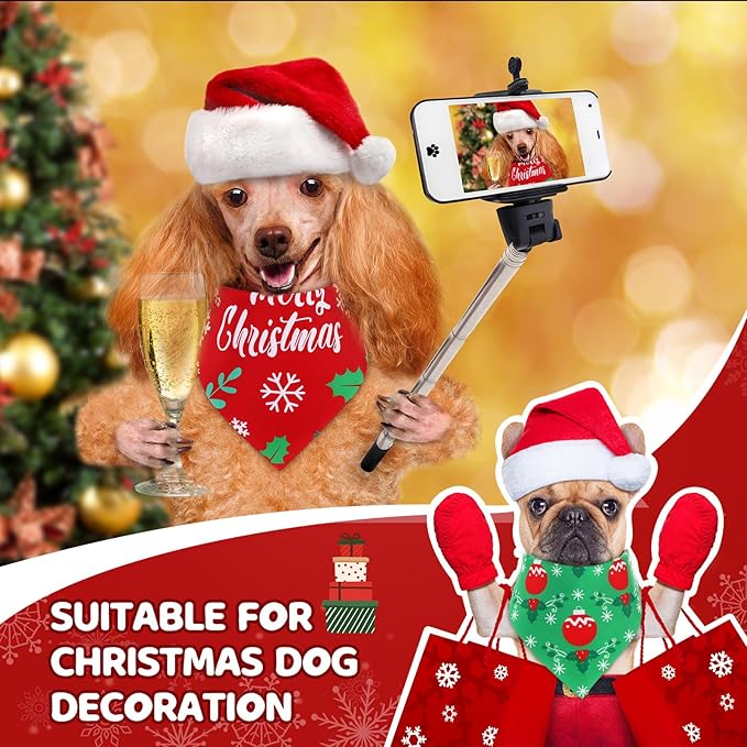 Preboun 100 Pcs Christmas Dog Bandanas Bulk Xmas Bandanas for Dogs Triangle Kerchief Bibs Scarf for Pet Xmas Costume Photo Props Accessories Pet Shops Adoption Events, 25 Styles(25.6 x 17.7 x 17.7)
