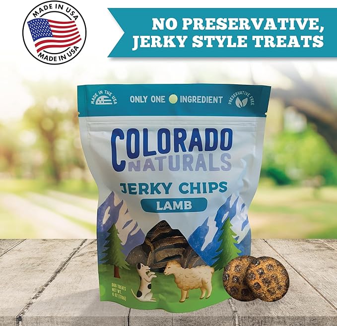 Lamb Jerky Chips Dog Treats, 6 oz – All-Natural, Made in USA, No Fillers or Preservatives – Rich in Vitamins and Minerals