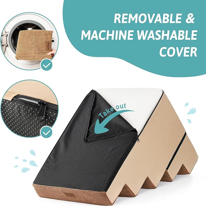 Dog Stairs for Small Dogs, 5 Tier Removable Wider Pet Stairs for Couch and Bed, 23.6" H Non-Slip Dog Steps for Puppies and Old Cats with Support Board, 19.7x29.5x23.6 inch, Light Brown