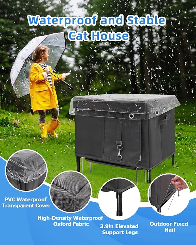 Heated & Cooling House - Weatherproof Feral Cat Shelter with Fan & Heated Mat - Dual Use Cat Bed with Timer & Adjustable Temperature Heater Pad Suit for All Seasons