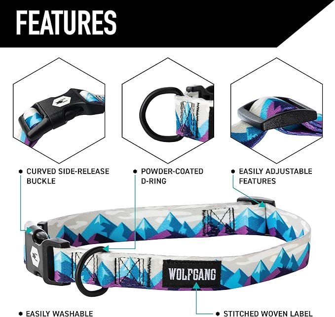 Wolfgang Heavy Duty Martingale Dog Collar with Quick Release Nylon Buckle for Walking & Training, RockyPeaks Print, Small