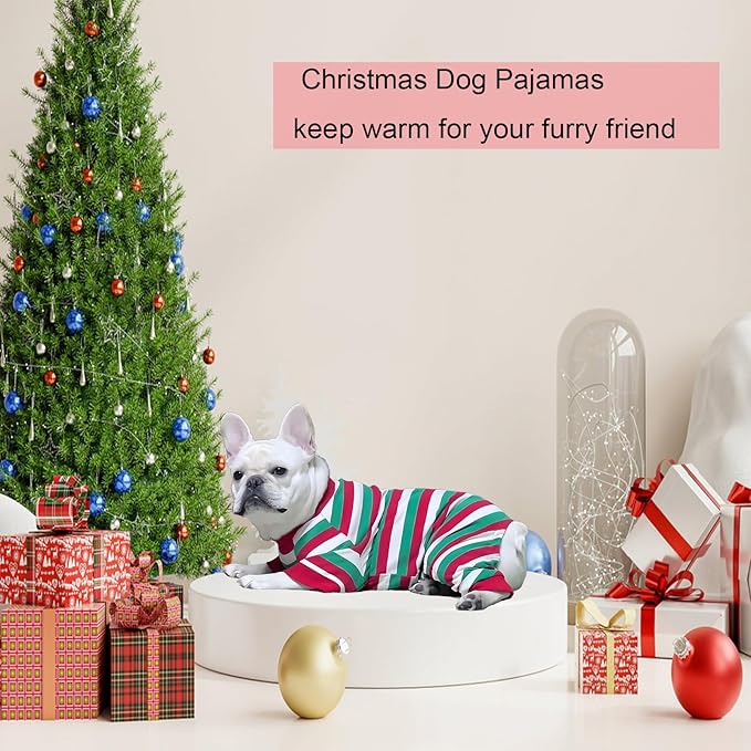 Dog Pajamas Cotton Striped Pet Jumpsuit, Breathable Comfy Pjs for Puppy and Cat, Dog Christmas Pajamas Shirts for Small Large Dogs Onesie Boys and Girls