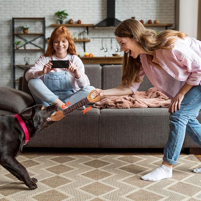 Squeaky Dog Toys - Plush Tug of War with Crinkle Paper, Interactive Pull Toy for Puppies to Large Dogs