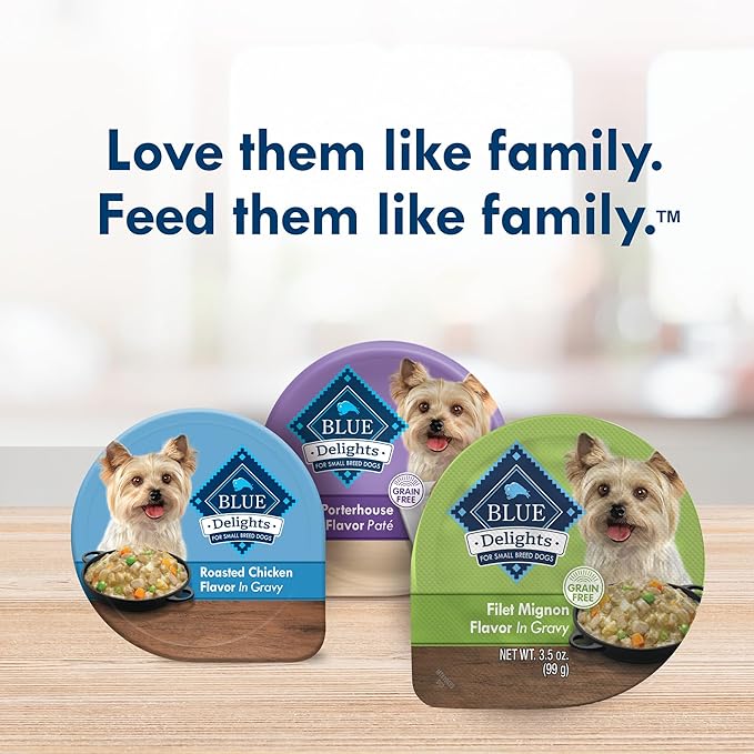 Blue Buffalo Delights Small Breed Natural Wet Dog Food, Filet Mignon Flavor in Gravy, 3.5-oz Cups, 12 Count