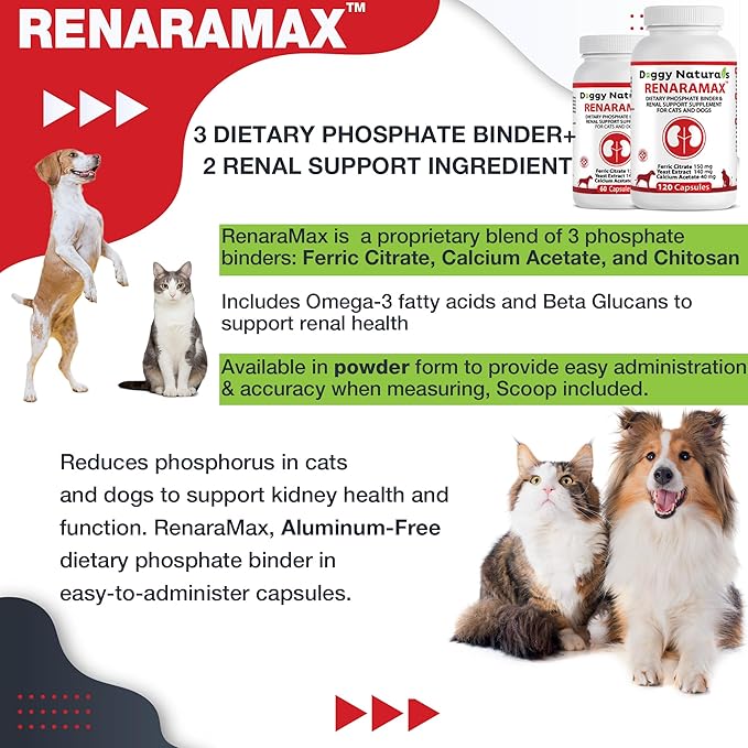 RENARAMAX Dietary Phosphate Binder and Renal Support Supplement for Cats & Dogs, 60 Count (Made in U.S.A)