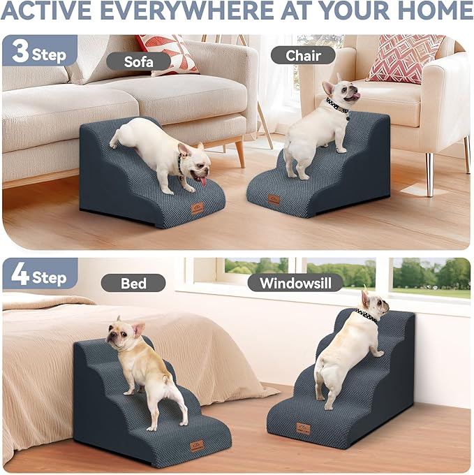 Dog Ramp and Stair for Bed 16" H-20 H,3-Step Cat Stair for Sofa and Chair,4-Step Dog Ramp for High Bed and Window,Durable Nonslip Fabric Cover for Indoor (Dark Grey-20 H, Pet Friendly, 4)