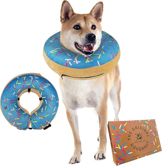 Dog Donut Collar | Alternative to Traditional or Soft Dog Cones | Inflatable Post-Surgery Cone for Medium Dogs (Blue)