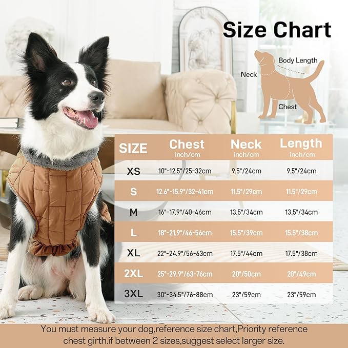 Warm Fleece Dog Coats with Durable Harness Buitl in D-Ring,Waterproof Doggie Jacket for Large Dogs,Dog Vest for Cold Winter,Burnished Khaki XXL