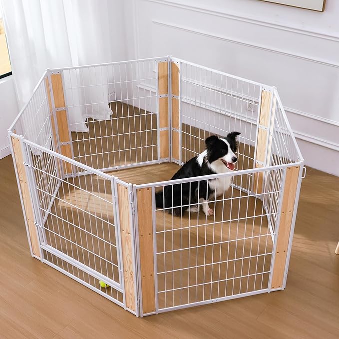 Heavy Duty Dog Playpen 32 Inch Height - Indoor Outdoor Pet Fence Enclosure for Medium and Small Dogs - Foldable Puppy Exercise Pen for Indoor and RV Camping or Yard (12 Panels, 35.4" H (White))