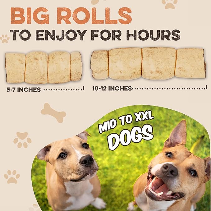 Premium Beef Cheek Rolls for Dogs 5-7" - (3-Pack), Peanut Butter Flavored Long Lasting, Safe & Natural Rawhide Alternative Chews, Ideal for Large Dogs & Aggressive Chewers, Supports Dental Health