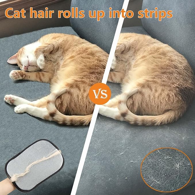 Newly Upgraded Pet Hair Removal Glove - Thickened Electrostatic Cat Dog Hair Remover Glove, Reusable for Couch, Carpet, and Car Seat (Light Brown, 2 Pack)