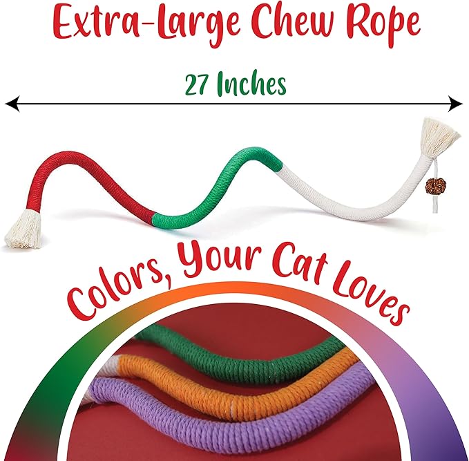 Cat Chew Rope - 6 Pack Cat Chew Toy for Teeth Cleaning, Interactive Kitten Teething Toys with Silvervine Stick to Transfer Chewing from Wires, Cotton String with Natural Silvervine Ball