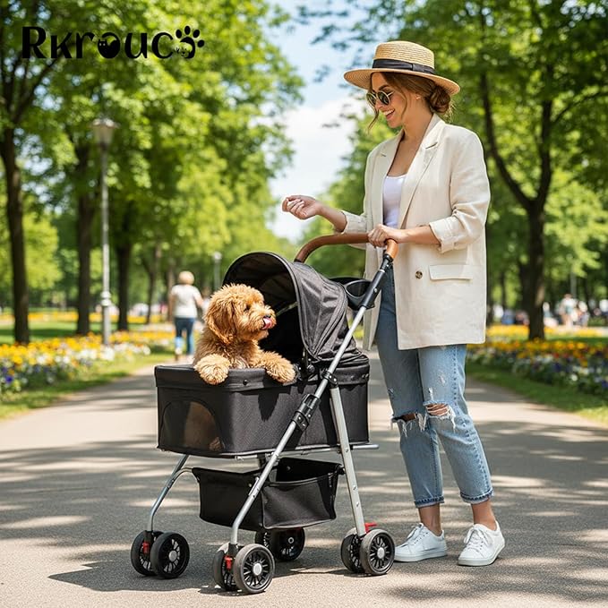 3 in 1 Dog Strollers 4 Wheels Folding Pet Stroller with Detachable Carrier Multifunction Portable Dogs Travel Carriers for Medium Small Puppy Kittens(Deep Black)