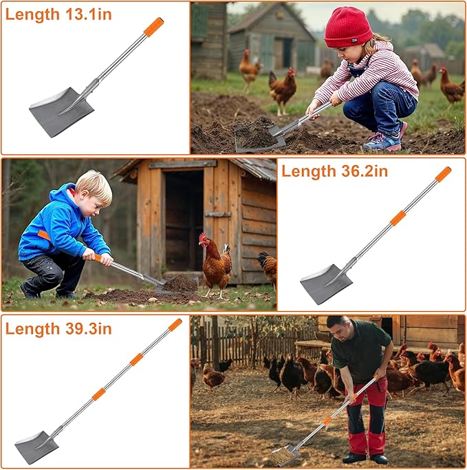 Chicken Poop Scooper Shovel Rake Scrub Brush for Chicken Coop Supplies Accessories for Cleaning