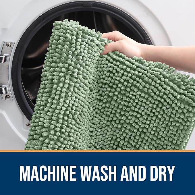 OLANLY Dog Door Mat for Muddy Paws 47x17, Absorbs Moisture and Dirt, Absorbent Non-Slip Washable Doormat, Quick Dry Chenille Mud Mat, Entry Indoor Entryway Carpet for Inside Floor, Olive Green