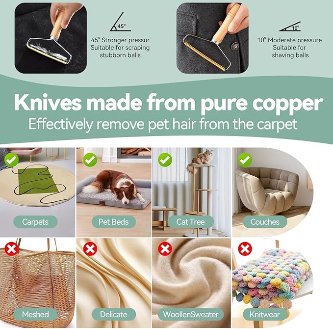 Pet Hair Remover Tool 5-Pack, Dog Cat Hair Remover with 1Pair Pet Grooming Gloves, Lint Shaver Cleaner Pro, Portable Carpet Scraper for Carpets, Clothes, Car Mats, Couch, Pet Bed