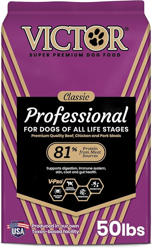 VICTOR Super Premium Dog Food – Professional Dry Dog Food – Super Premium Kibble with 26% Protein – Gluten-Free with Beef, Chicken & Pork Meals – for High Energy and Active Dogs & Puppies, 50lbs