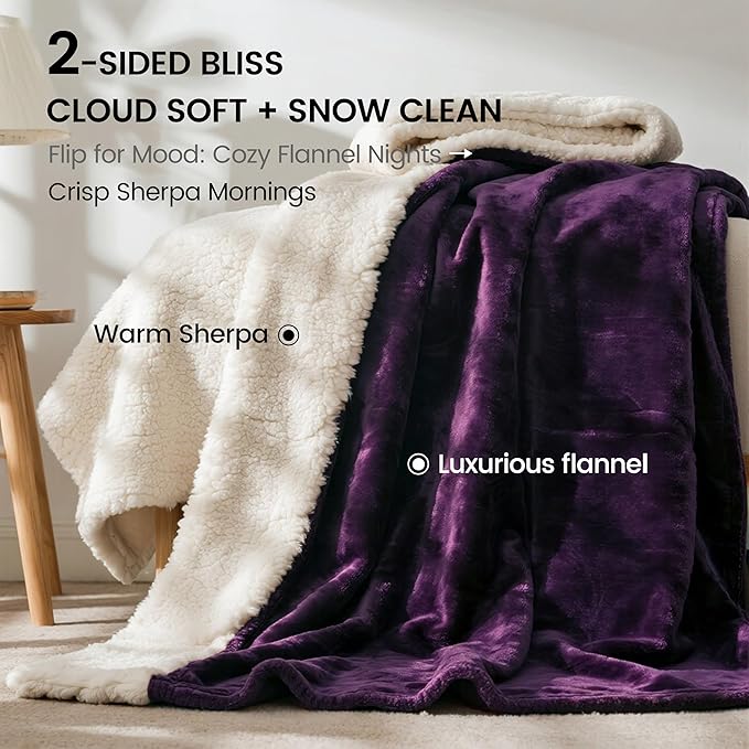 gogobunny Waterproof Bed Blanket, Reversible Sherpa Fleece Throw Blanket for Dog Puppy Cat, Furniture Cover Protects Bed Couch Sofa from Liquid Pee and Pet Fur (Dark Purple, 60x80 inches)