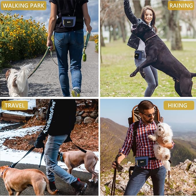 SZO Dog Treat Pouch with Pet Training Clicker, Dog Training Treat Pouch with Waist Belt Clip, Magnetic Closure, Hands-Free Training - Black&Purple