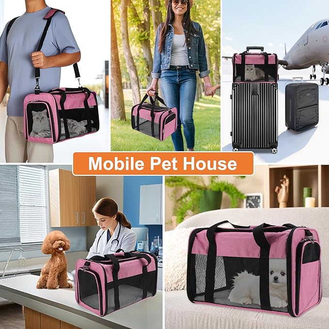 Pet Carrier, Breathable Mesh Design, Soft Cat Carrier with Shoulder Strap, Comfortable Travel Solution, Pink