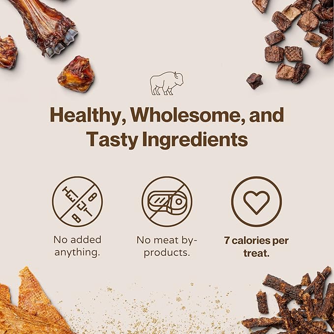 Bison Bits: Pure Bison Dog Treats - All Natural, Vet Approved, Limited Ingredient, Grain Free, Healthy & Nutritious Dog Treats (8oz)