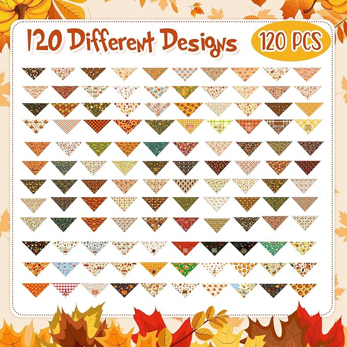 Lasnten 120 Pcs Fall Dog Bandanas Bulk Thanksgiving Dog Bandanas Pumpkin Pet Bibs Scarf for Dogs Triangle Scarf Holiday Costume for Small Medium Large Pet Accessories Grooming Supplies (Pumpkin)