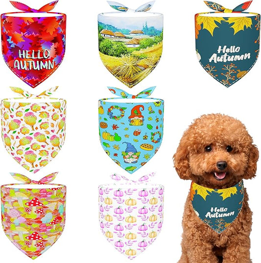 7 PCS Fall Dog Bandanas for Small Dogs 18 Inch Autumn Dog Bandanas Adjustable Stitching Edge Scarves for Puppy Cats Breed Grooming S