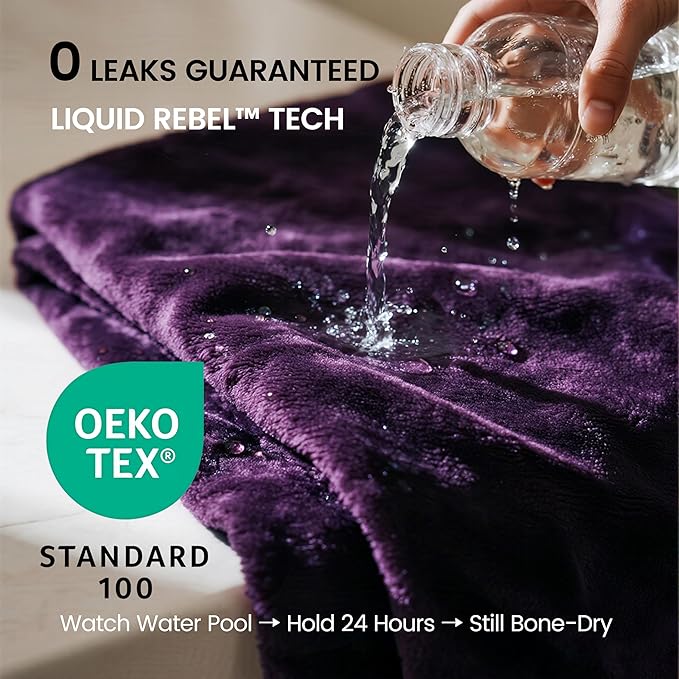 gogobunny Waterproof Bed Blanket, Reversible Sherpa Fleece Throw Blanket for Dog Puppy Cat, Furniture Cover Protects Bed Couch Sofa from Liquid Pee and Pet Fur (Dark Purple, 60x80 inches)