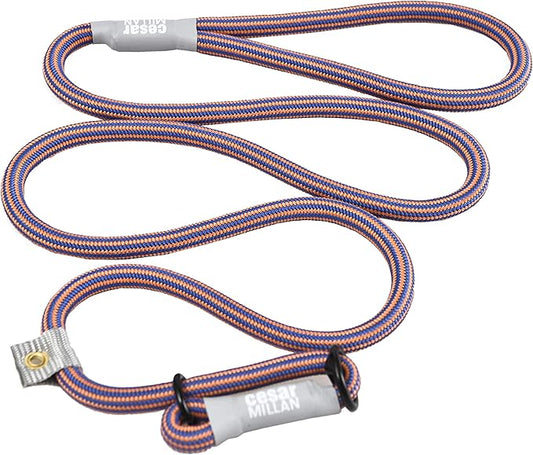 Cesar Millan Slip Lead Leash™ - 2-in-1 Slip Collar Dog Training Lead & Collar | Heavy Duty Durable Weatherproof Rope Leash, No Pull Training | Length 4ft Diameter 4/10”(Regular, Blue/Orange)