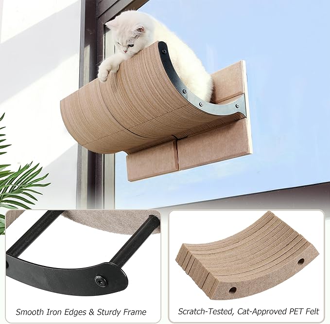 Cat Window Perch for Indoor Cats,Multiple Uses as Window Seat,Condo & Shelves,Scratchable Suction Cups Window Cat Bed for Hiding,Naping and Overlooking(Oatmeal)