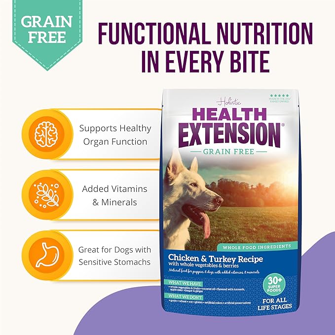 Health Extension Grain Free Chicken & Turkey Dry Dog Food (4 lb / 1.81 kg) - Whole Foods Ingredients Formula with a Blend of Turmeric & Antioxidants for All Life Stages Dogs (Pack of 2)